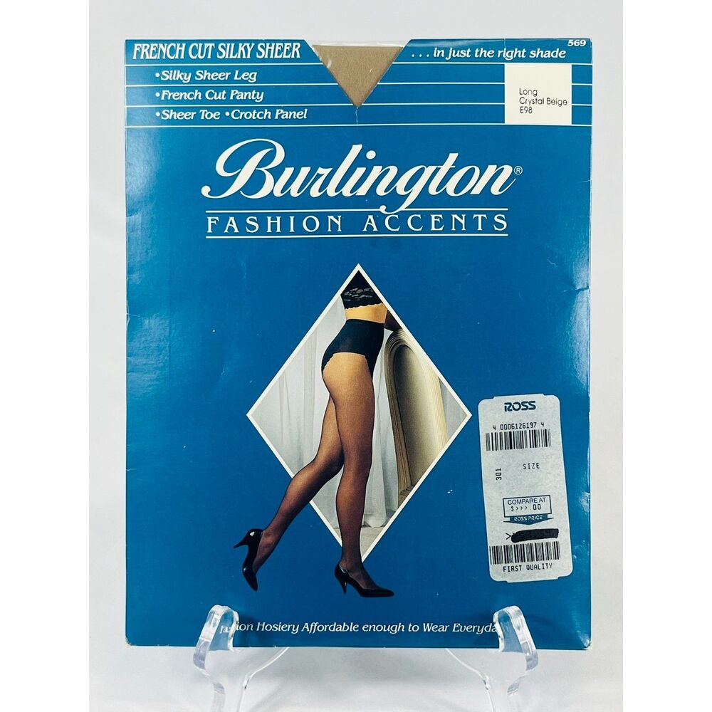 NOS Burlington French Cut Silky Sheer Pantyhose 1980s Crystal Beige LONG